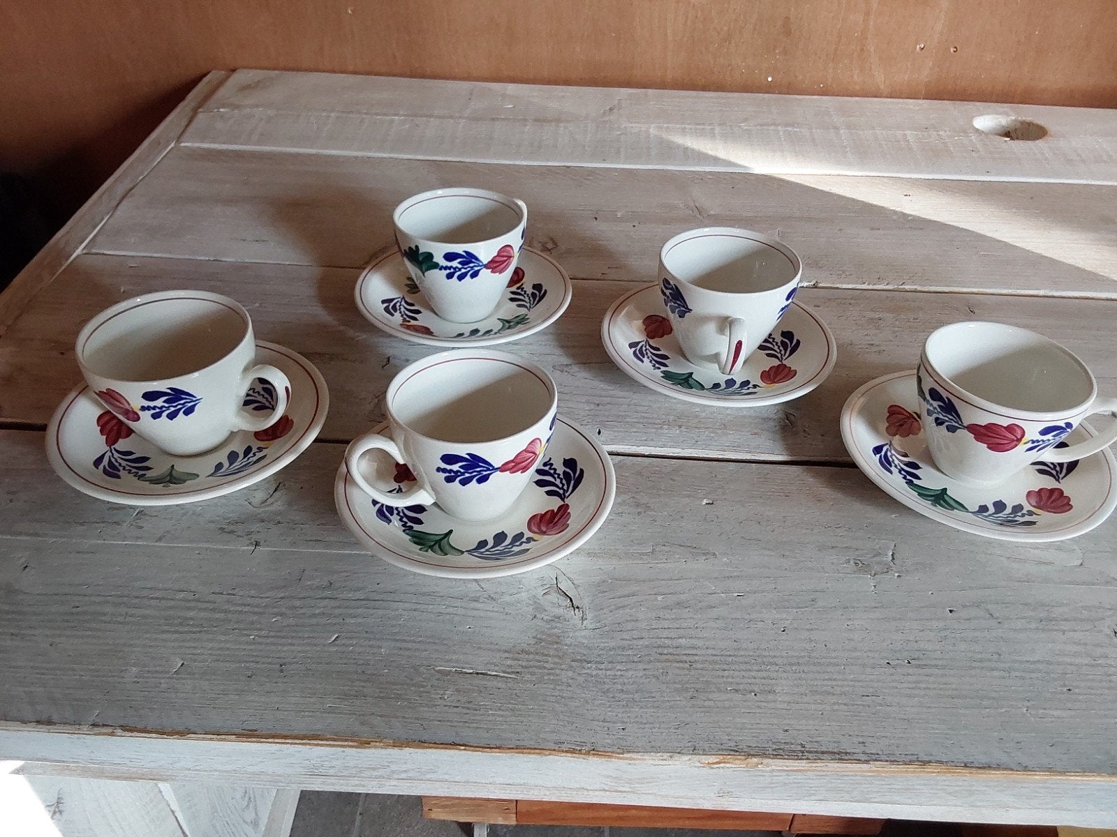 5 kop en schotels boerenbont, merk Boch, Huis en Inrichting, Keuken | Servies, Ophalen