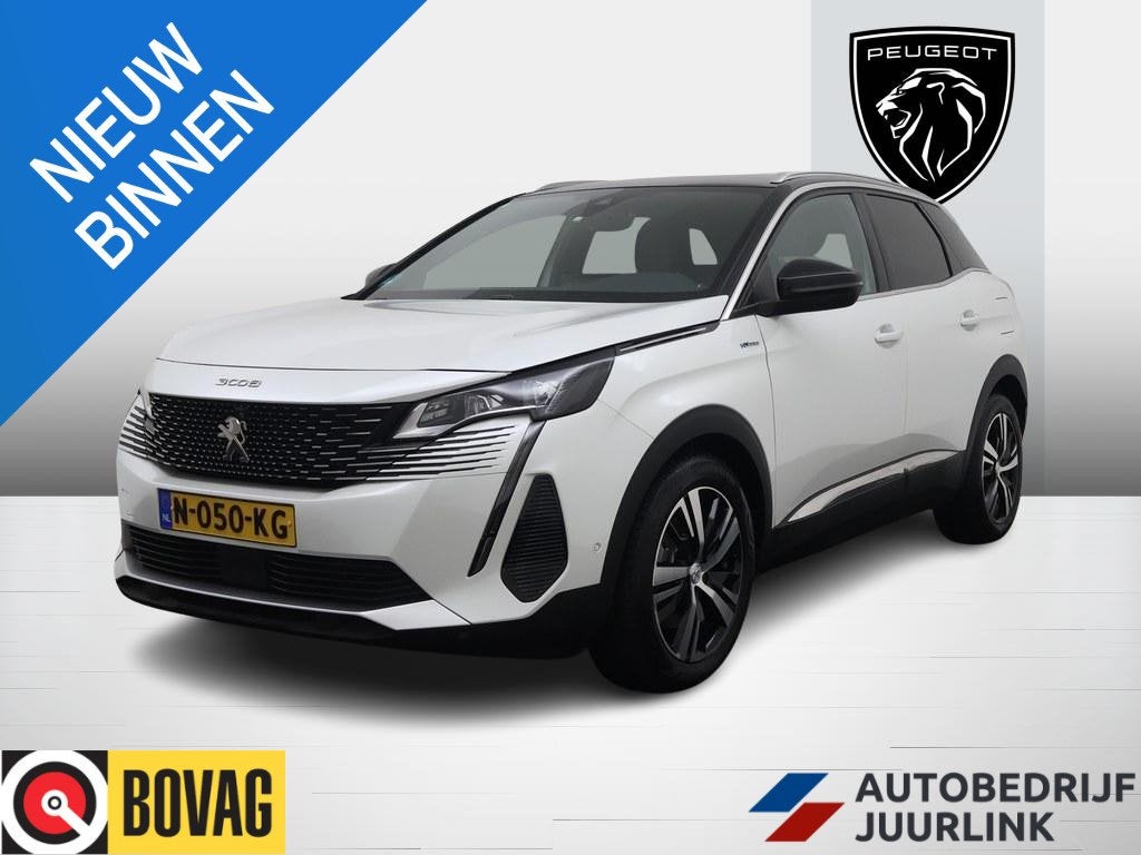 Peugeot 3008 1.6 HYbrid 225PK GT 360.Camera/Nav/Ad.Cruise/Le, Euro 6, Leder en Stof, Wit, Bedrijf
