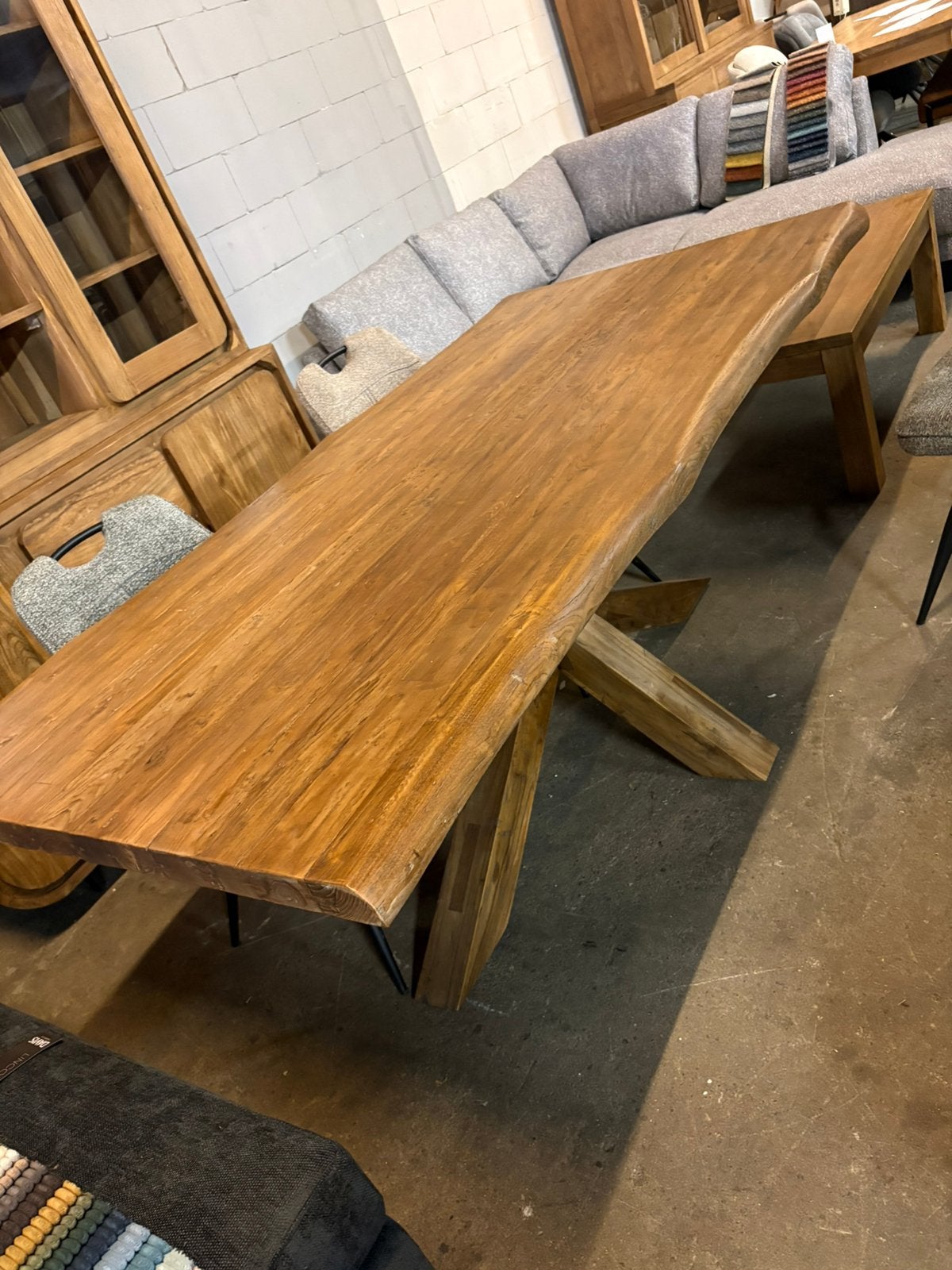 Boomstam teaktafel 200x100 met houten poot, Ophalen, Outletliving7@gmail.com, Bruin, Nieuw