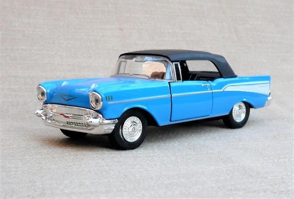 Chevrolet Bel Air 1957 cabrio softtop, blauw. 1/43, Welly., Ophalen of Verzenden, Nieuw, Auto, Overige merken