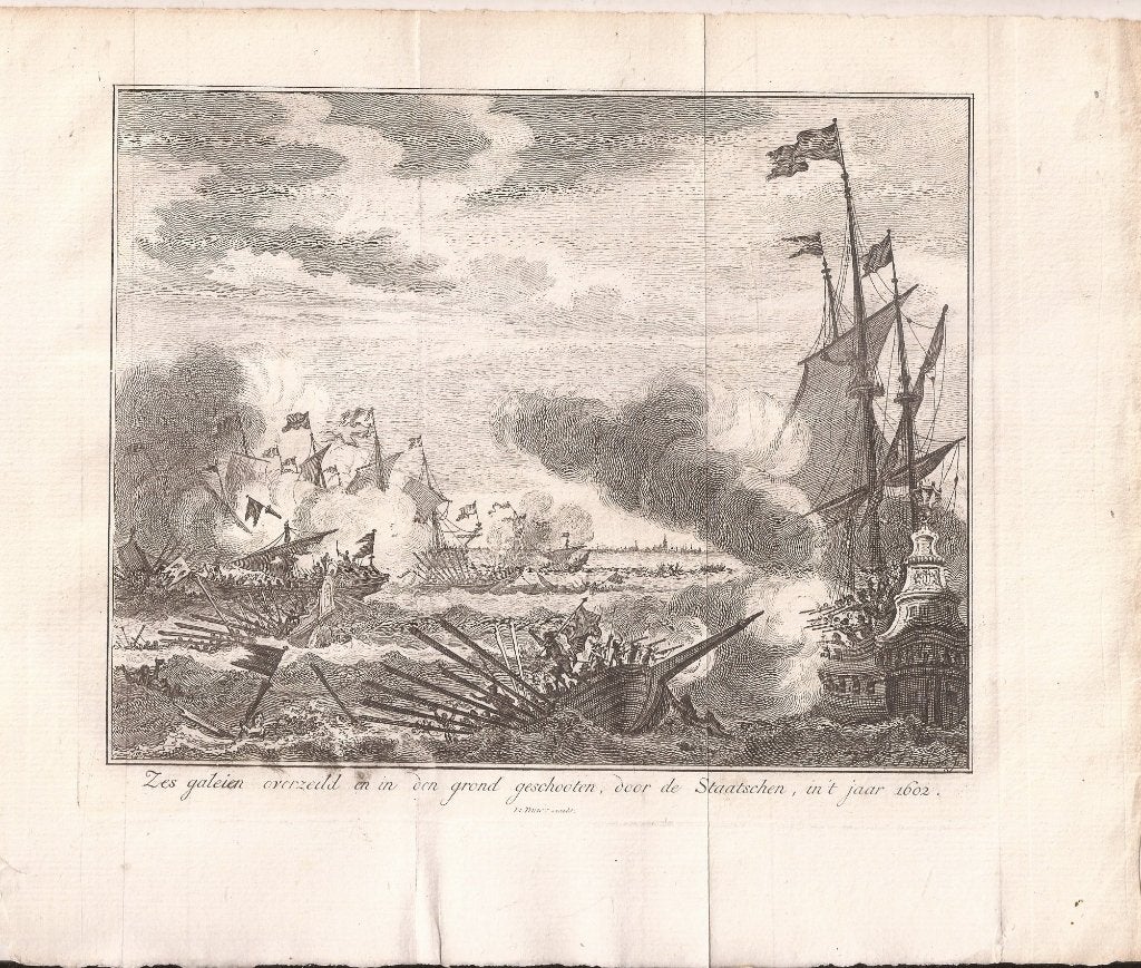 Zes galeien overzeild en in den grond geschooten,door de Sta, Antiek en Kunst, 19 cm, Militair, Ophalen of Verzenden, 16 cm