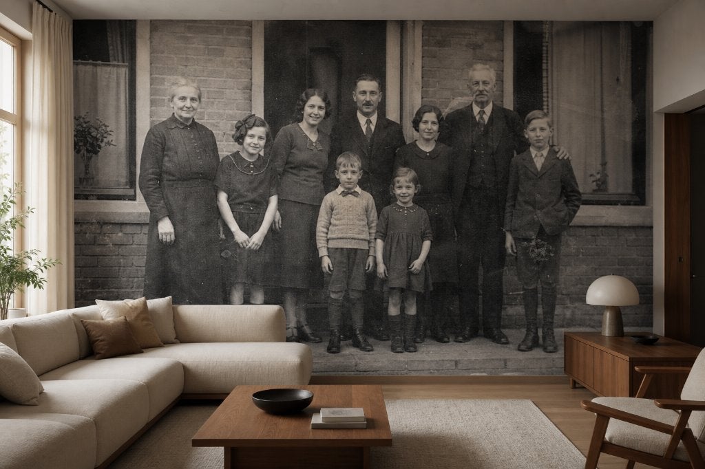 Foto op behang – oude familiefoto zwart-wit