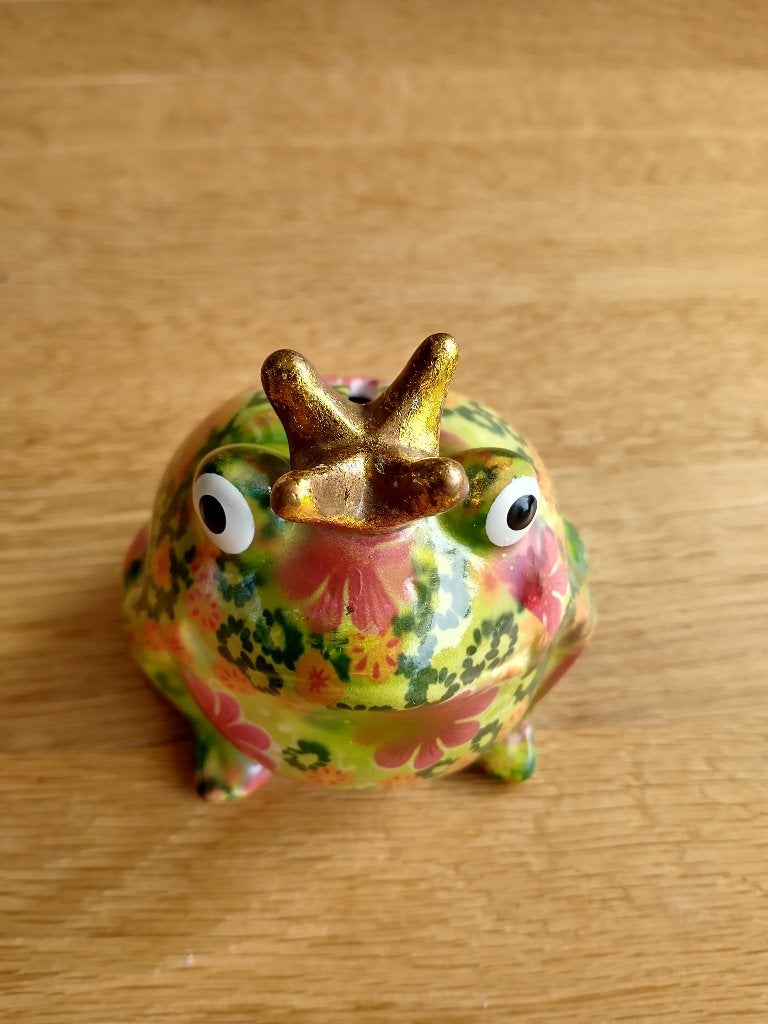 Spaarpot, veelkleurige  kikker, Ophalen of Verzenden, Zo goed als nieuw, Steen, Aardewerk of Keramiek, Dier