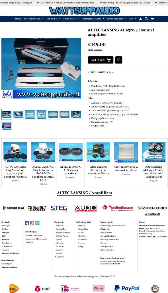ALTEC LANSING ALA320 4 kanaals versterker, Nieuw, Ophalen of Verzenden, Support@alteclansing.com, .