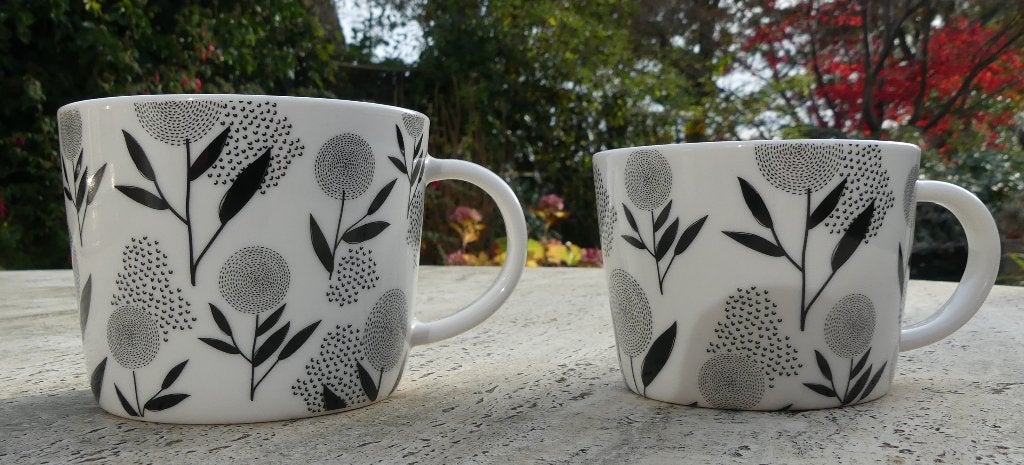 8 Nieuwe DUTCH ROSE Wit Mokken met Abstract Grijze Bloemen, Overige merken, Nieuw, Modern, Porselein