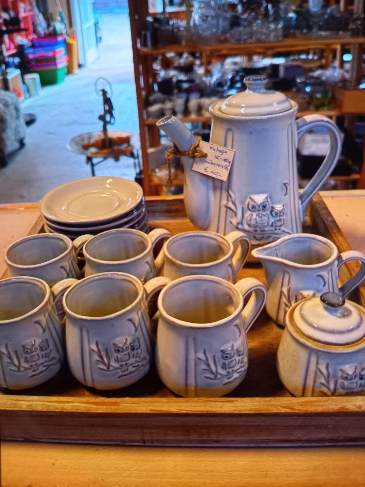 FrouFrou,s 15 delig wit vintage koffie servies met uiltjes d, Ophalen