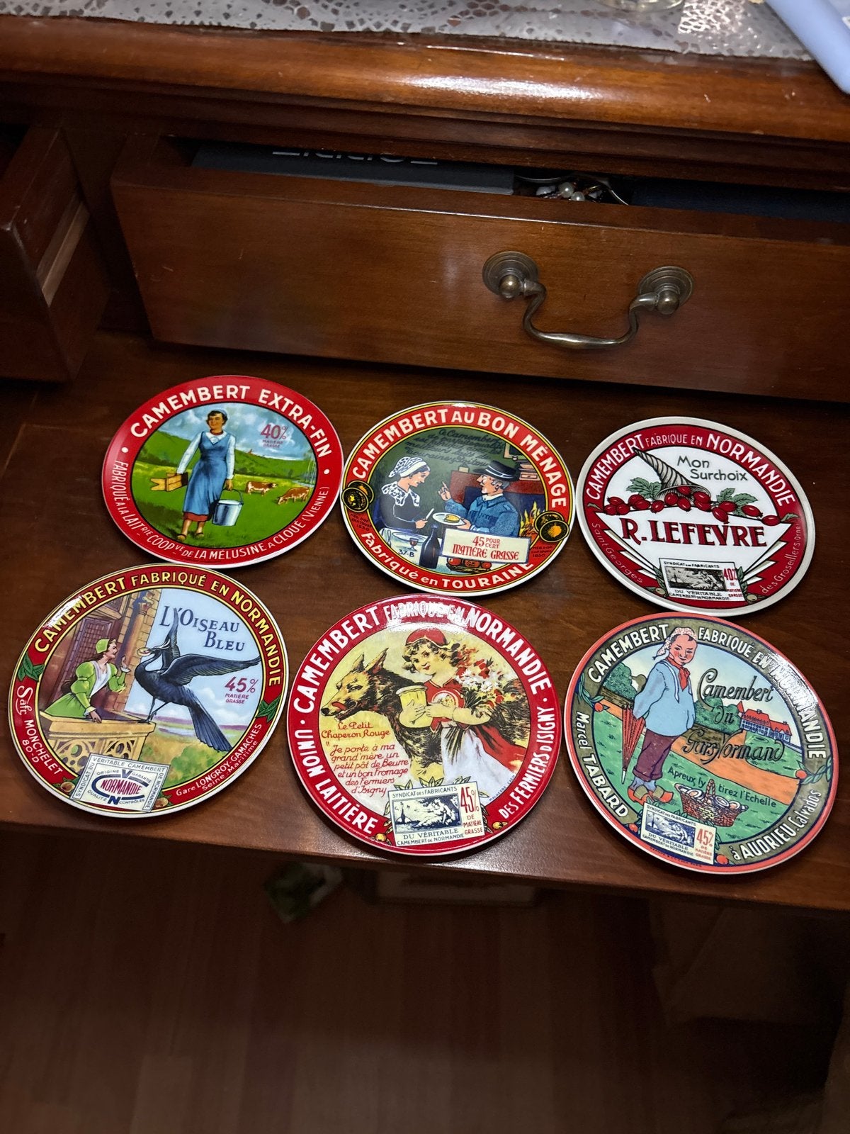 Set van 6 vintage Camembert kaasplankjes - Genevieve Lethu, Ophalen of Verzenden