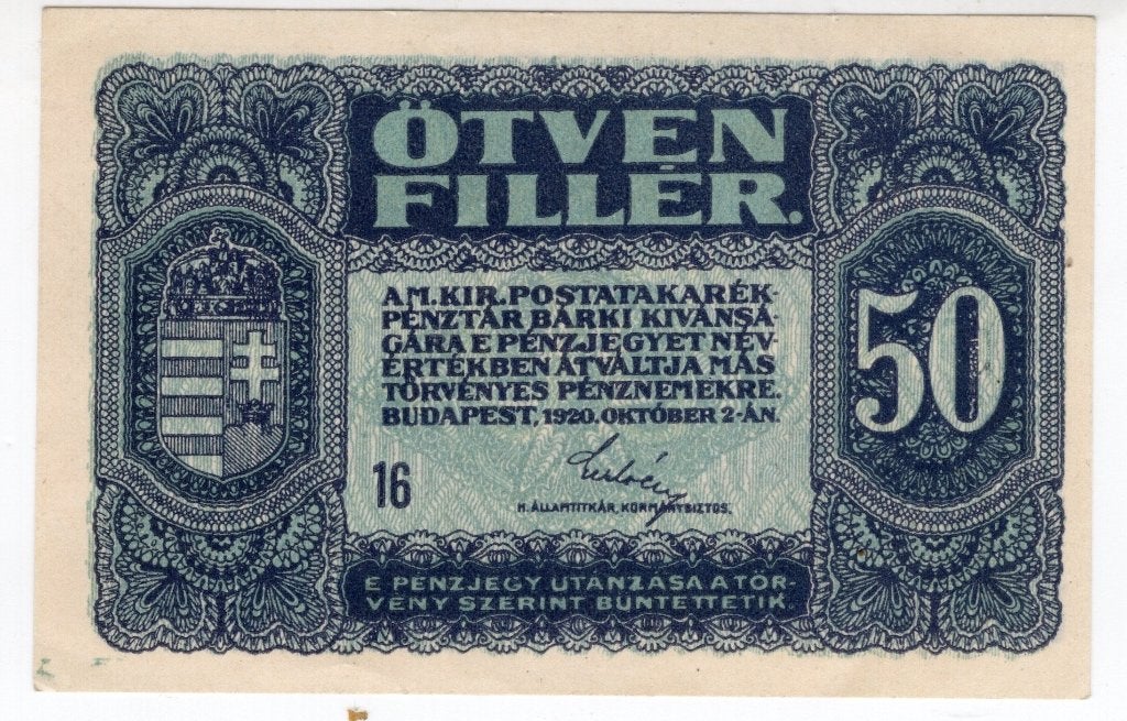 Hongarije 50 Filler 1920 unc, Postzegels en Munten, Bankbiljetten | Europa | Niet-Eurobiljetten, Verzenden, Hongarije