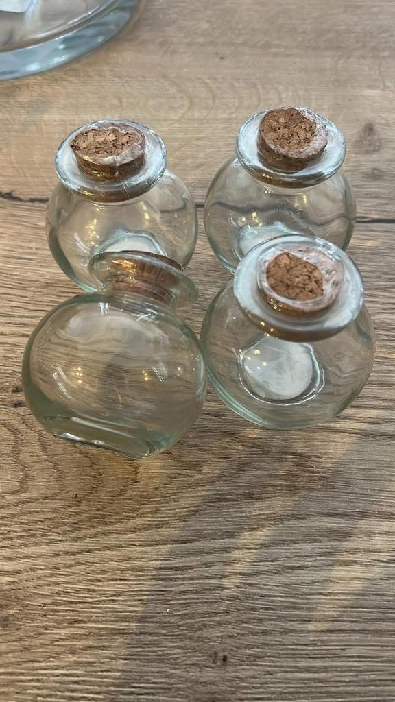 Bolle decoratie potjes, Ophalen, Gebruikt, Groen, Glas