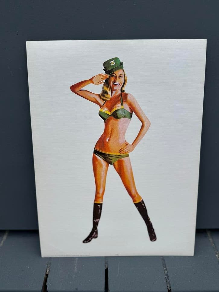 Vintage BP Pin-up Poster: Zwaaiende Dame in Bikini, Ophalen