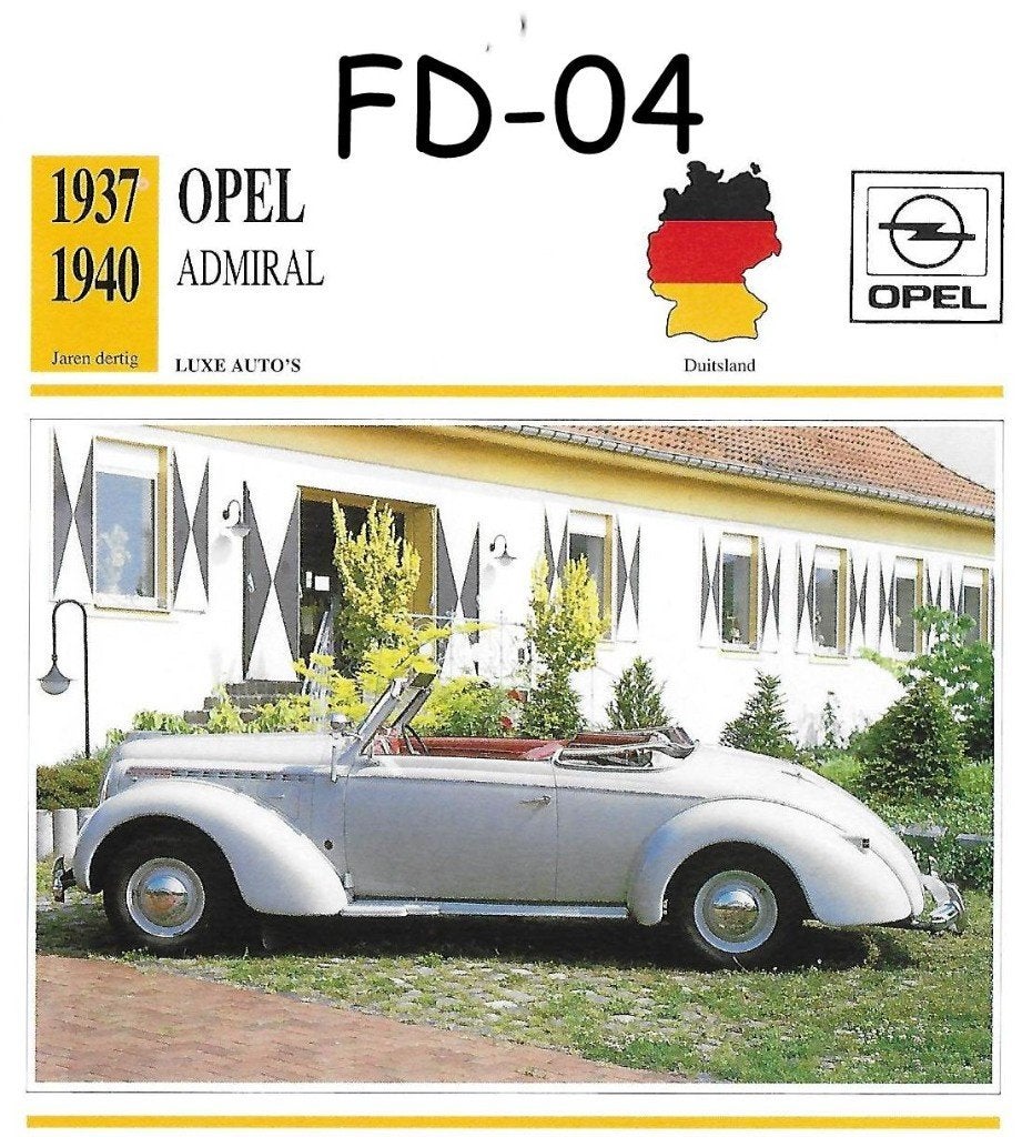 Fd4 autokaart opel admiral ( 1937 - 1940), Verzenden, Zo goed als nieuw, Auto's