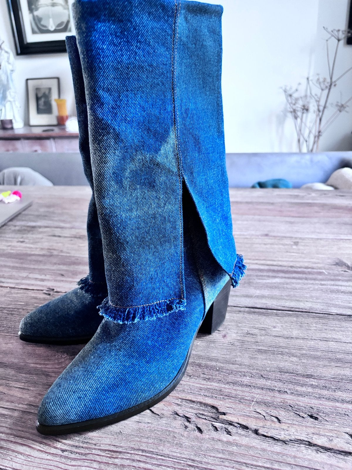 Babouche Destroyed Blue Jeans Laarzen mt 37, Ophalen of Verzenden, Zo goed als nieuw, Blauw, Lage of Enkellaarzen