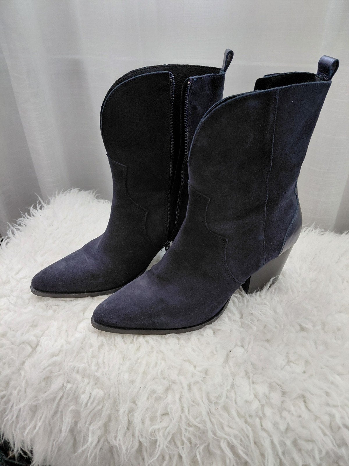 Te Koop: MANFIELD Laarsjes, mt 42. Donkerblauw suède., Kleding | Dames, Schoenen, Blauw, Lage of Enkellaarzen, Ophalen of Verzenden