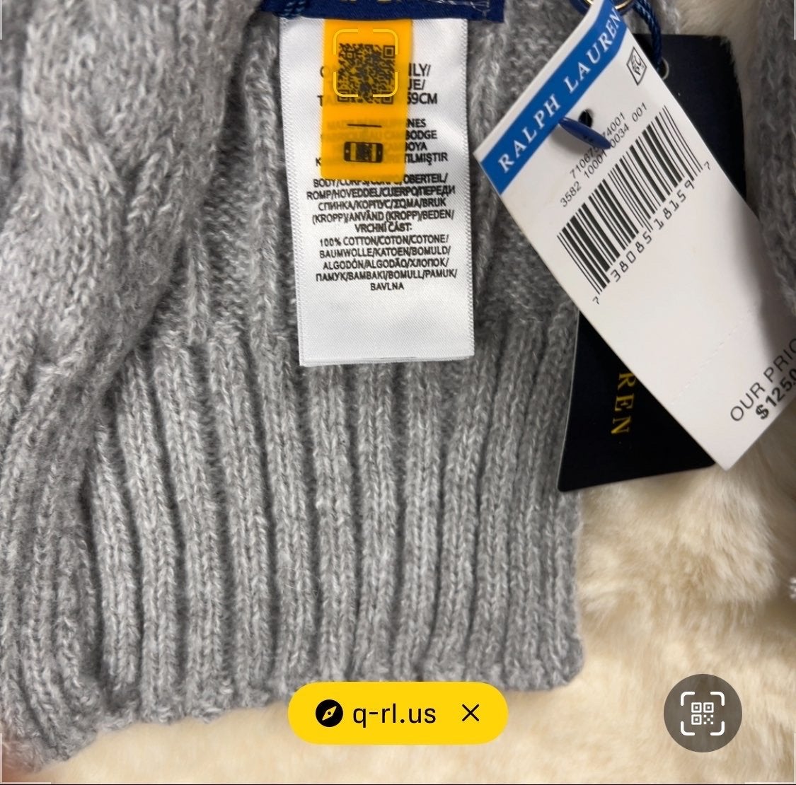 Ralph Lauren Grijs Unisex Kabelgebreide Sjaal Old Money, Ophalen of Verzenden, Nieuw, Maat 46/48 (XL) of groter, Sjaal