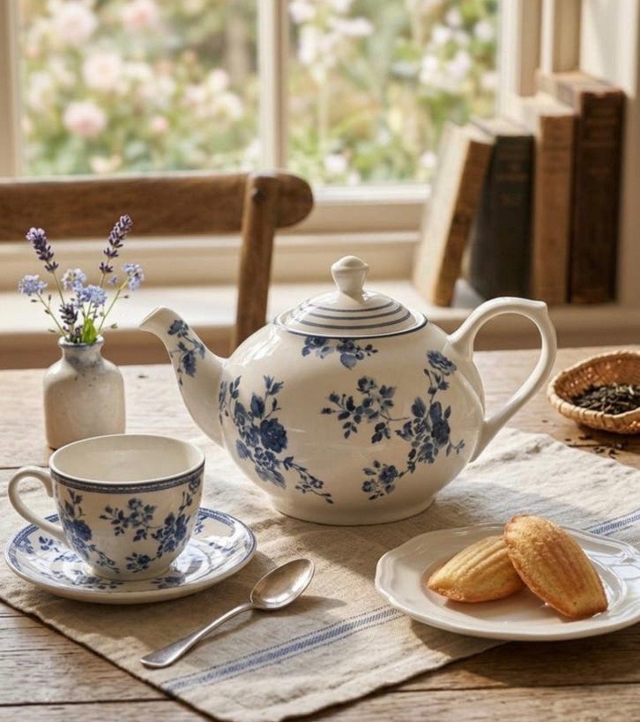 Laura Ashley Theepot Blauw Bloemmotief, Theepot/fluitketel, Blauw, Ophalen of Verzenden, Zo goed als nieuw