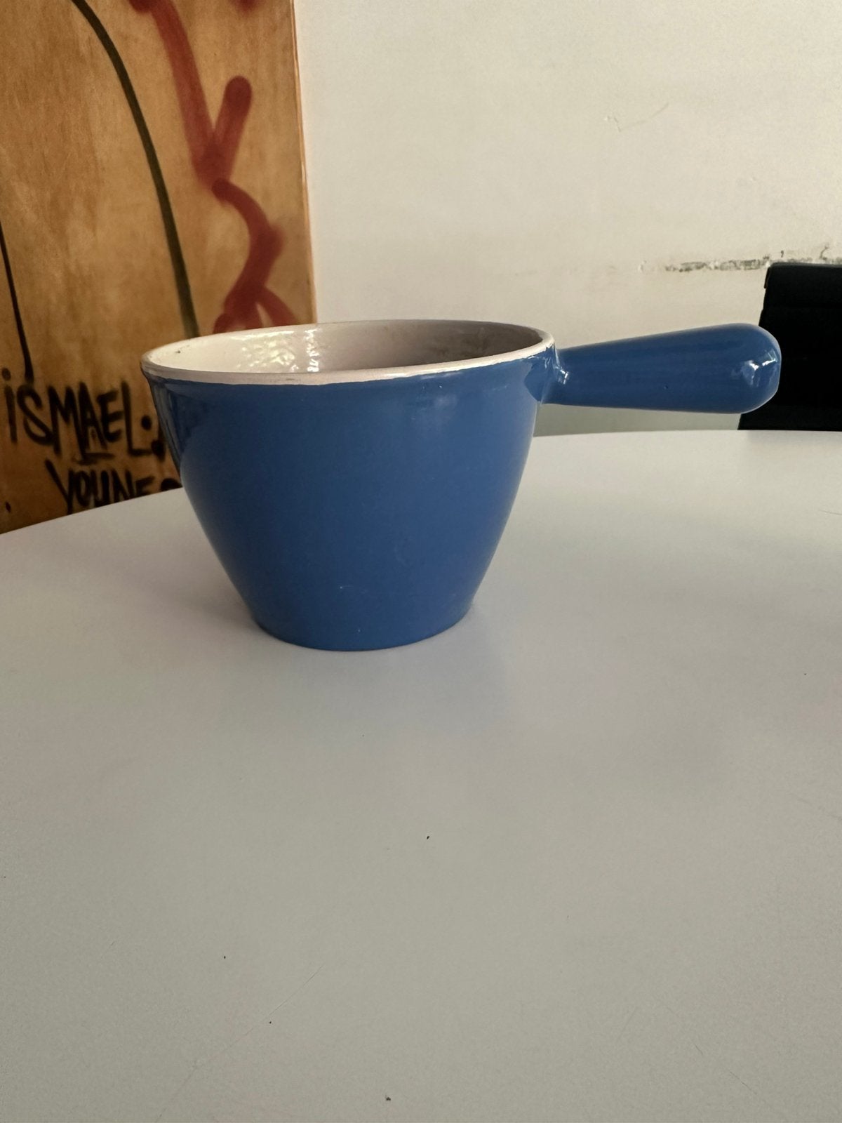 Le creuset pan blauw, Huis en Inrichting, Keuken | Potten en Pannen, Ophalen of Verzenden, Zo goed als nieuw, Gietijzer