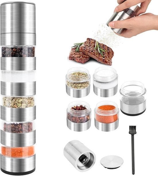 5 in 1 spice grinder kruiden molen 25 cm hoog Nieuw, Overige typen, Ophalen of Verzenden, Overige materialen, Overige merken