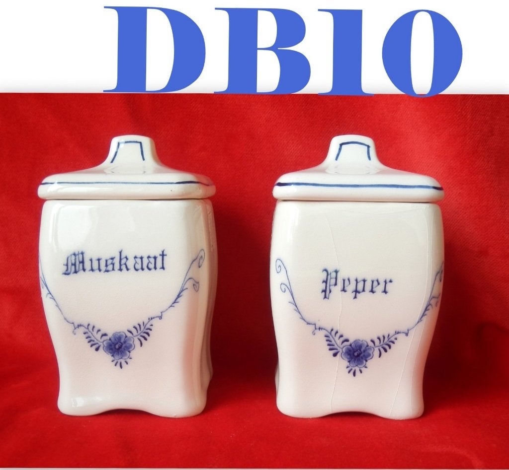 DB10 - Twee Delfts blauwe kruiden potjes met hanger motief, Ophalen of Verzenden, Huis en Inrichting