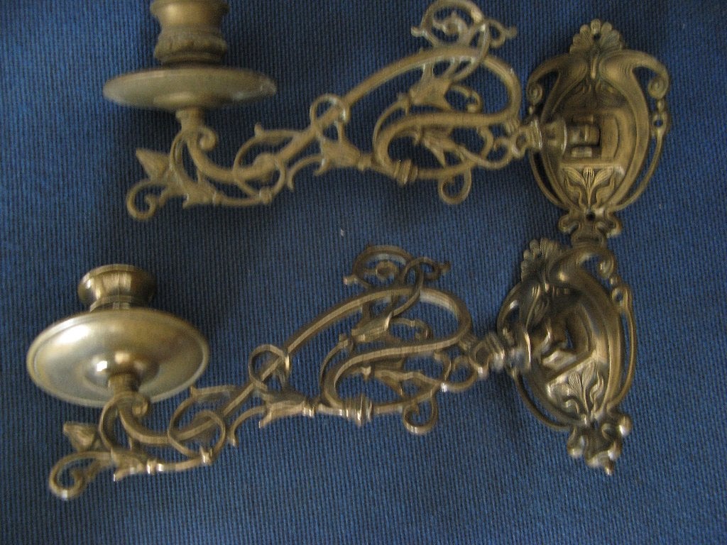Messing Draaibare Muur Kandelaars Set, Ophalen of Verzenden, Koper of Brons