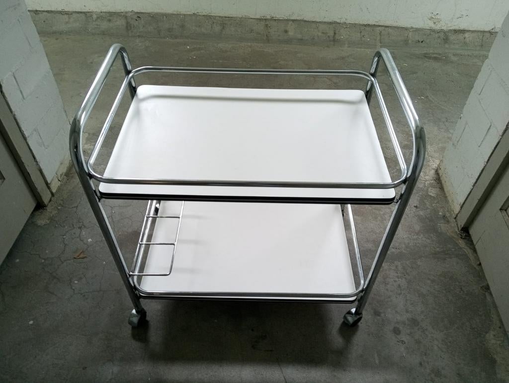Bartrolley, serveerwagen, verchroomd buisframe,  vintage, Huis en Inrichting, Tafels | Bijzettafels, Ophalen, Rechthoekig, 75 cm of meer