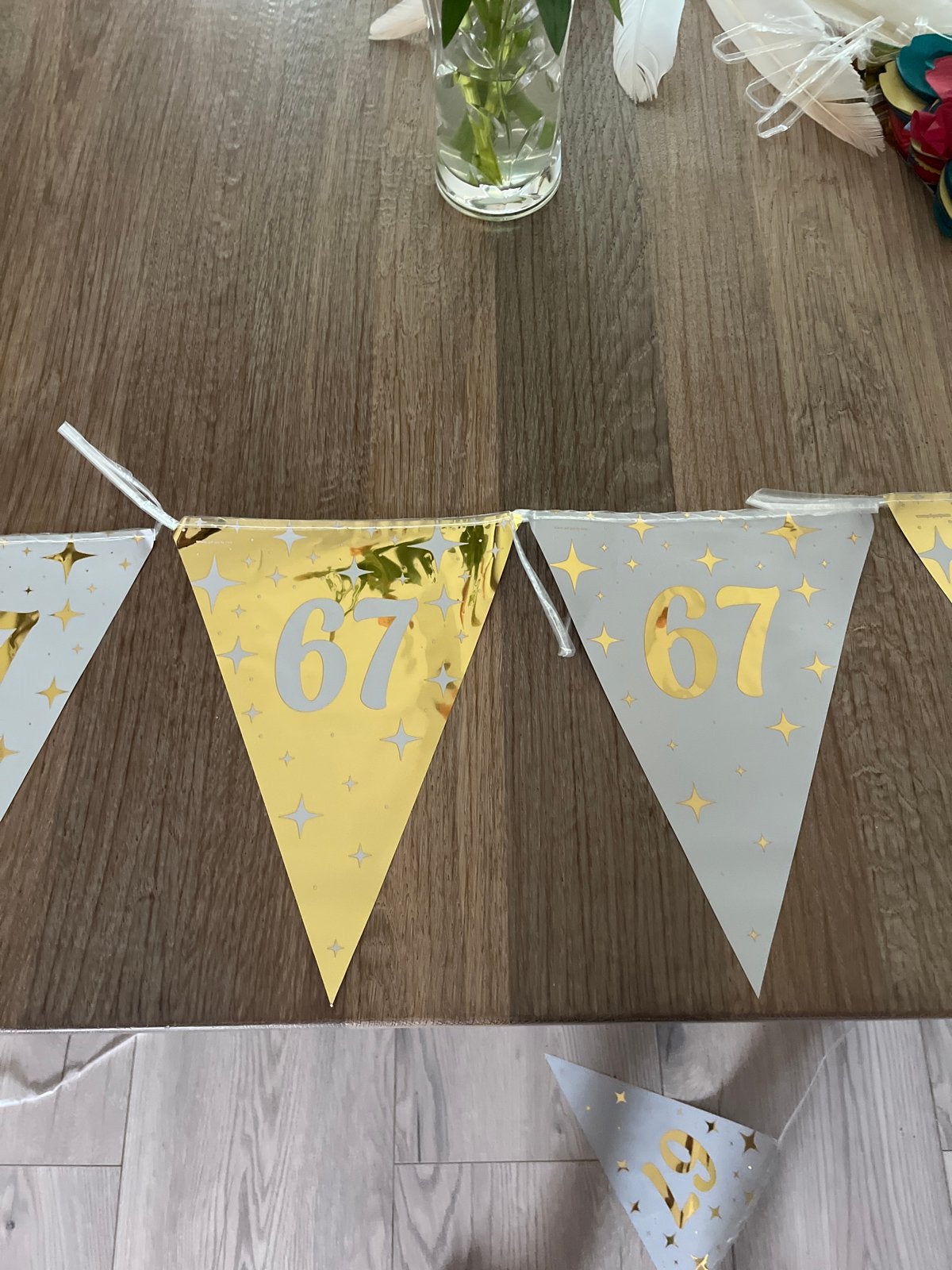 Feestelijke vlaggenlijn '67' - Goud & Zilver, Ophalen, Gebruikt, Versiering, Verjaardag