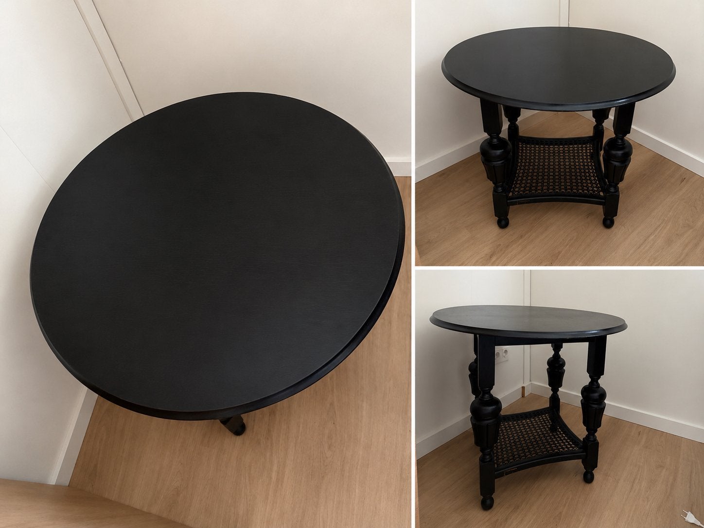 Vintage zwarte houten salon / bijzettafel  80x65 onderblad, Ophalen, Minder dan 50 cm, Gebruikt, 50 tot 100 cm