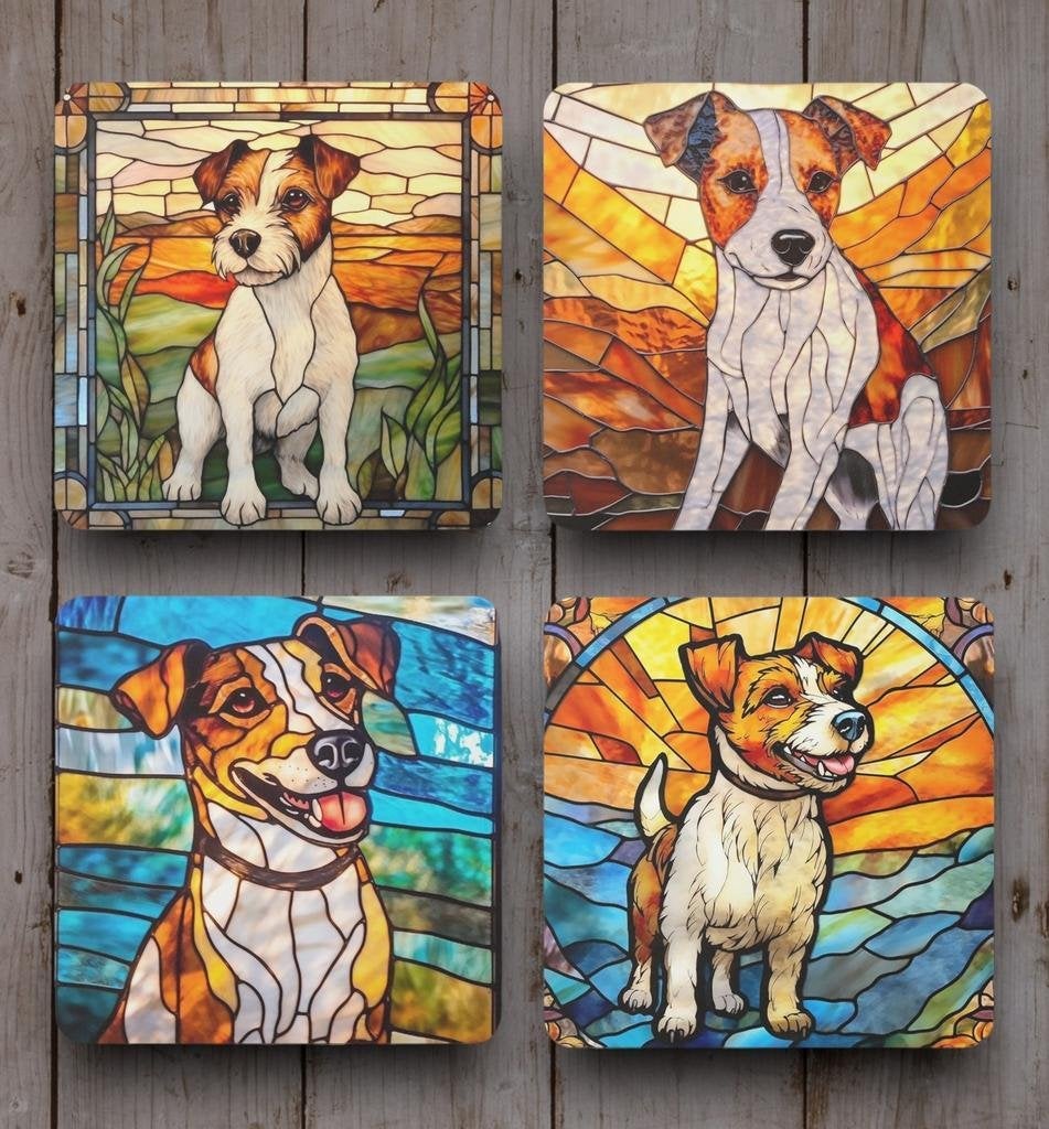 Jack Russell Glas in Lood onderzetters met houder, Huis en Inrichting, Ophalen of Verzenden, Nieuw