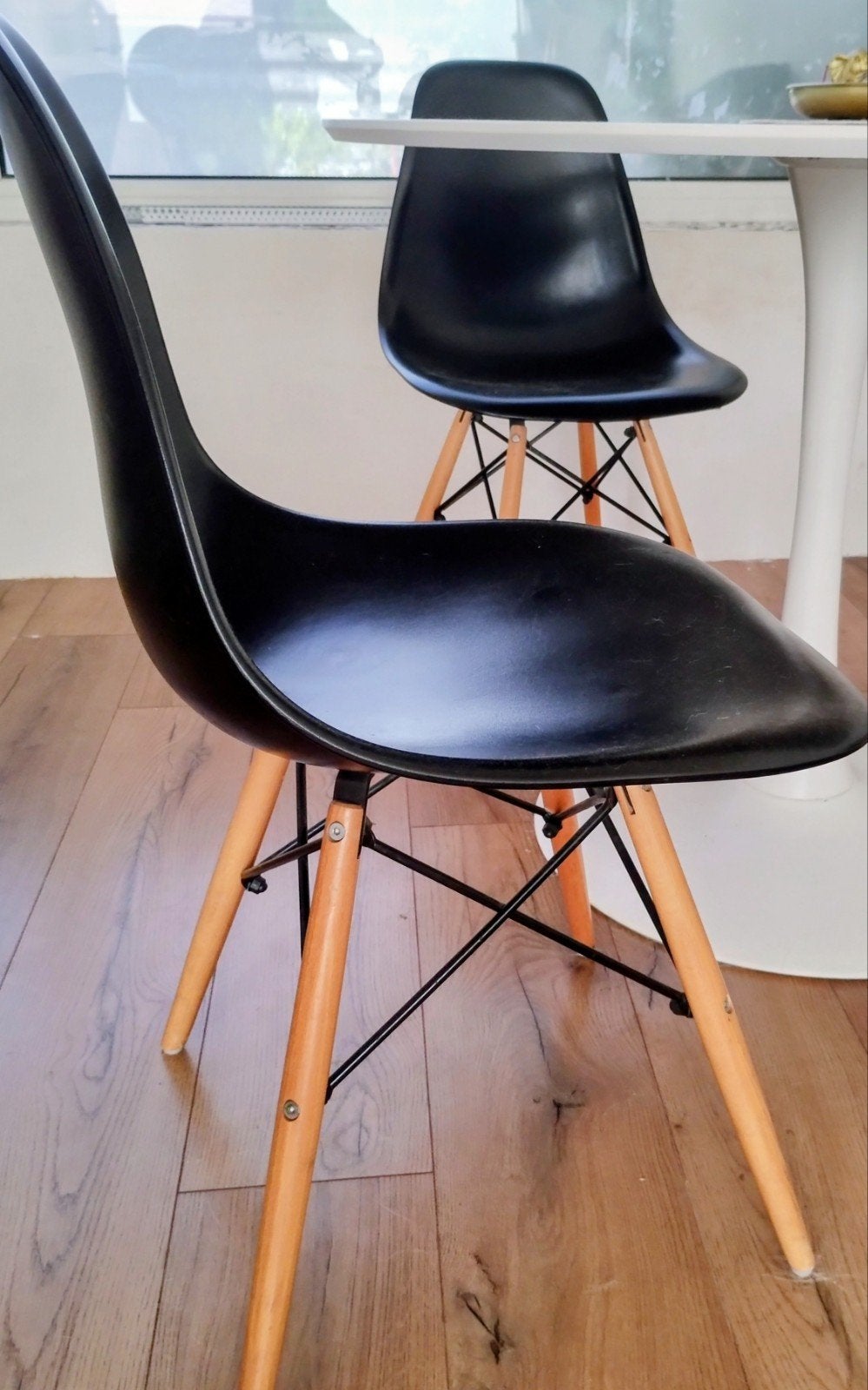 3 leuke kuipstoeltjes, zwart met houten poten, Ophalen, Gebruikt, Hout, Zwart