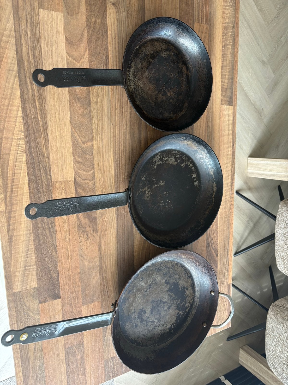 De Buyer Koekenpannen 24 28 en 32 cm en crêpe pan, Ophalen, Gebruikt, De Buyer, Overige materialen