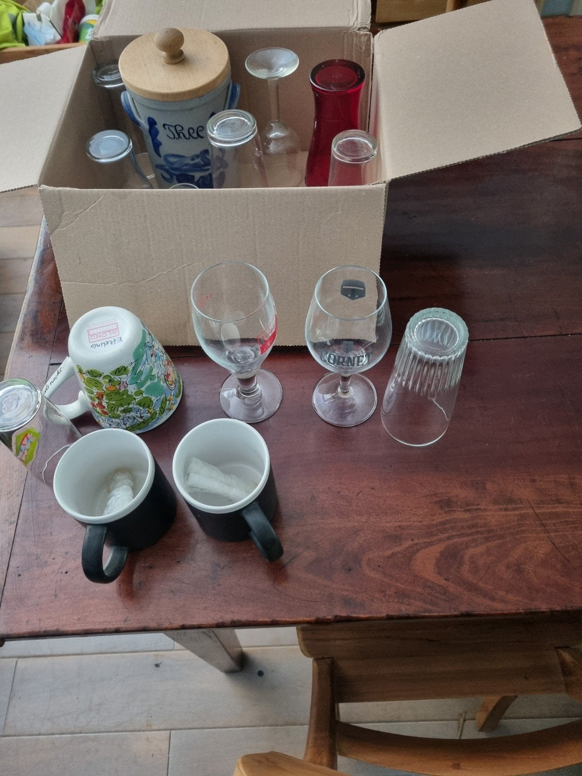 Glaswerk.  Bekers, Ophalen, Glas, Overige stijlen, Kop(pen) en/of Schotel(s)