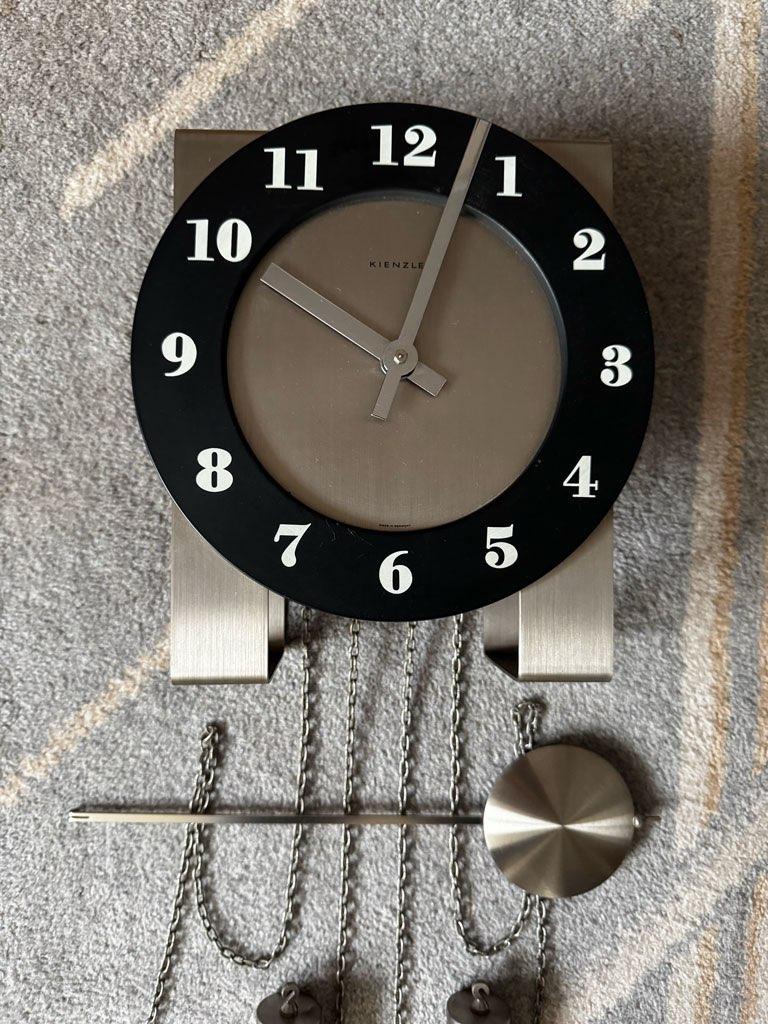 Wandklok design RVS/mat zwart Vintage, Ophalen, Gebruikt, Analoog, Wandklok