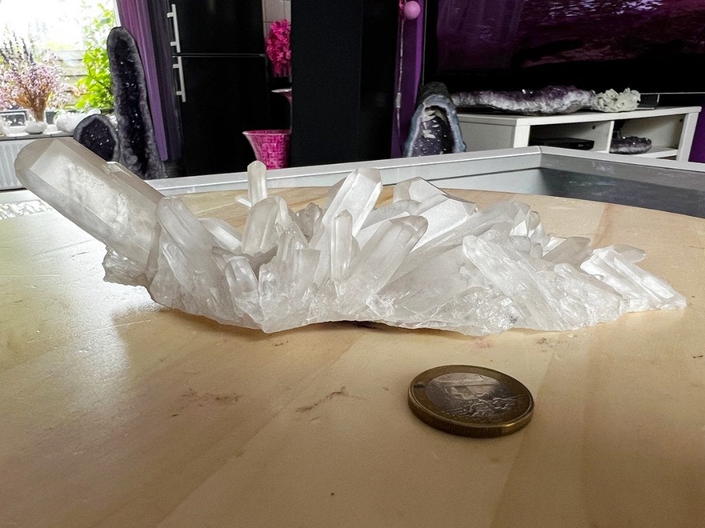 Bergkristal Cluster (15) 316 gram, 20 x 9 x 5 cm, top stuk., Ophalen of Verzenden, Mineraal