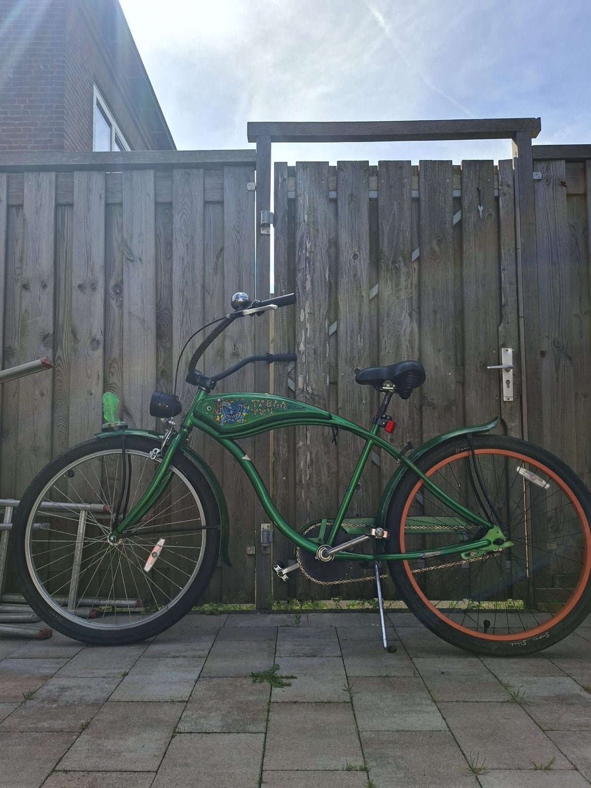 Unieke Groene Chopper Fiets met Tiki Design, Ophalen, Terugtraprem, Gebruikt, Staal