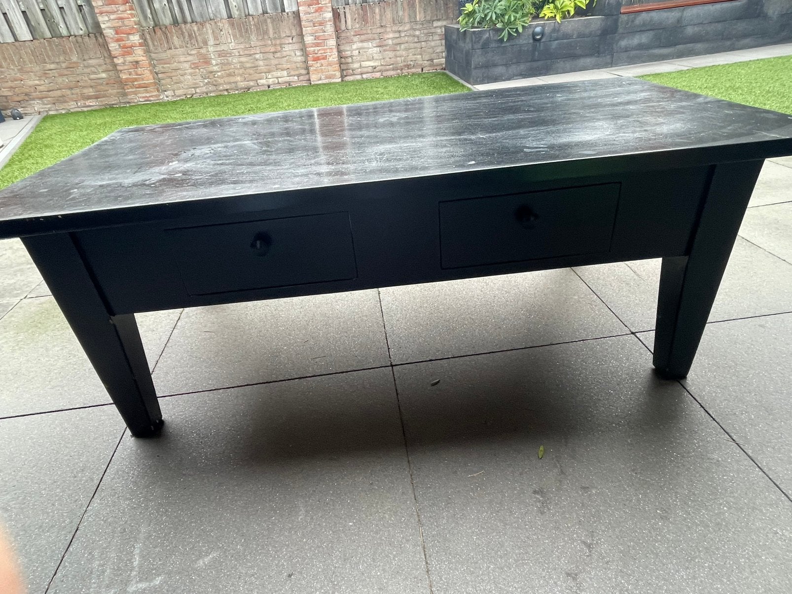 Teak hout salontafel, Ophalen, 100 tot 150 cm, 50 tot 100 cm, Zo goed als nieuw