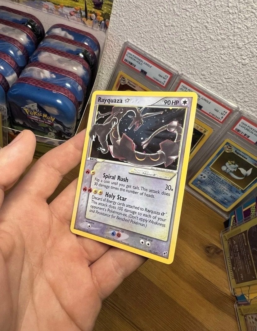 Rayquaza 107/107 EX Deoxys Pokémon Kaart - Near Mint, Ophalen of Verzenden, Zo goed als nieuw, Losse kaart, Foil