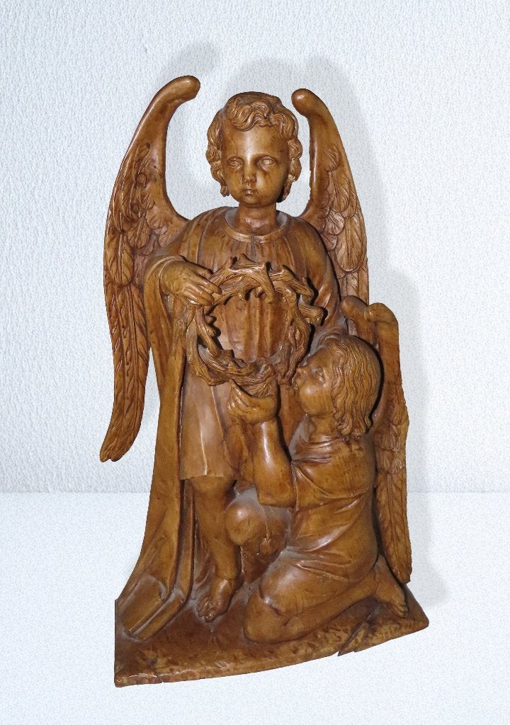 Antiek gesneden houten sculptuur, Doornen kroon van Christus, Antiek en Kunst, Kunst | Beelden en Houtsnijwerken, Houtsnijwerk