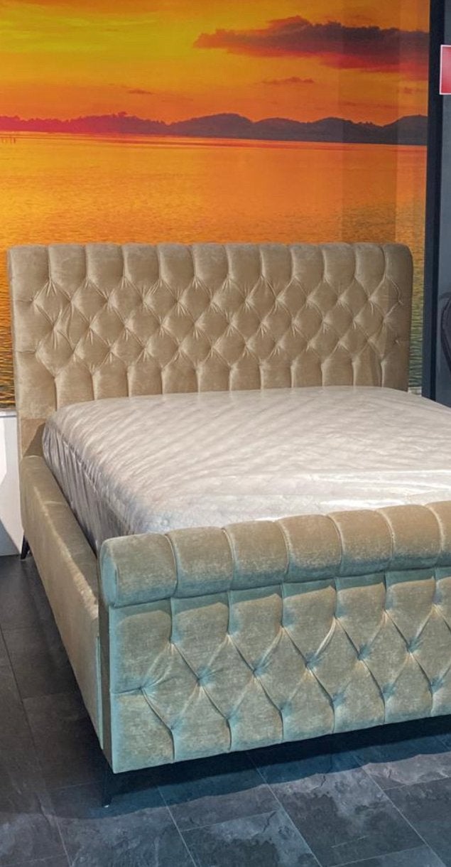 Bed ( 160/200 ), Huis en Inrichting, Slaapkamer | Bedden, Ophalen, Beige, Tweepersoons, Zo goed als nieuw