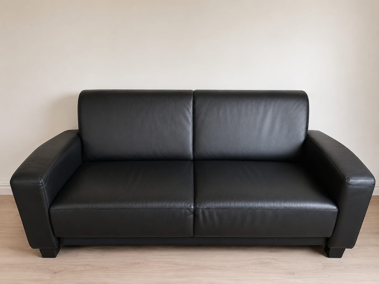 Zwarte leren 2,5-zitsbank - 190x85x40/80 cm, Huis en Inrichting, Banken | Bankstellen, Ophalen, Gebruikt, 150 tot 200 cm, Driepersoons