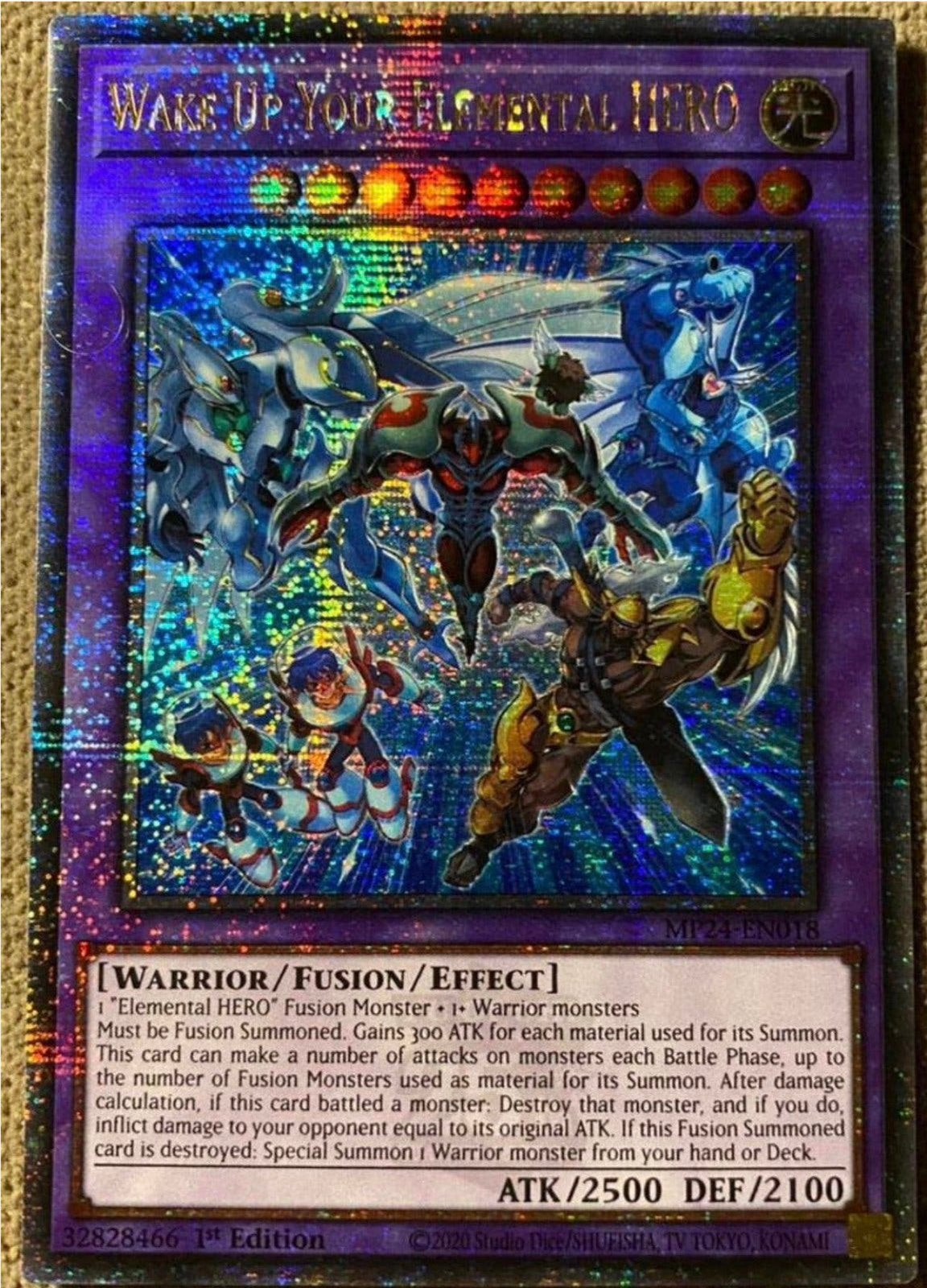 Yu-Gi-Oh! Wake Up Your Elemental HERO Quartercentury MP24 !, Ophalen of Verzenden, Zo goed als nieuw, Losse kaart, Foil