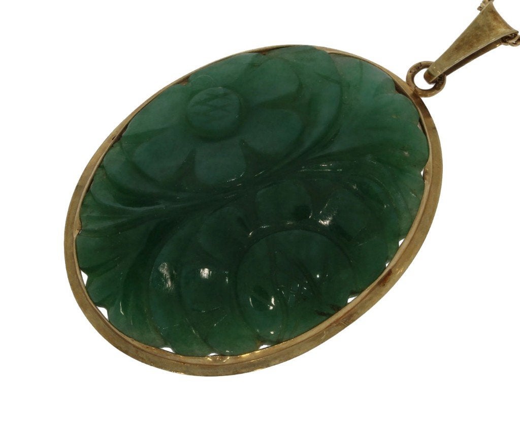 Jade nefriet exclusieve 14k gouden bloem hanger ketting dame, Voordeelsieraden, Ophalen of Verzenden, Zo goed als nieuw, Info@voordeelsieraden.nl