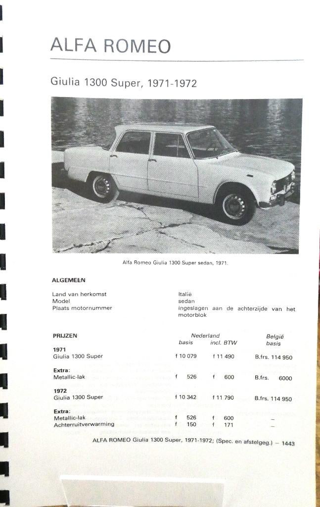 Alfa Romeo Giulia 1300 super 1971-1972 specs., Auto diversen, Handleidingen en Instructieboekjes, Verzenden