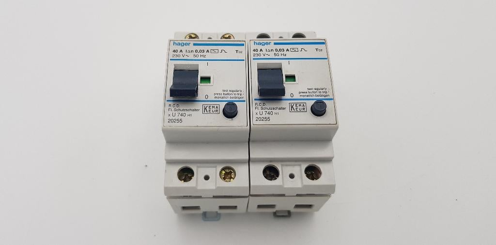 Hager Groepenkast Aardlekschakelaar U740 40A 30mA (2x), Gebruikt, Onbekend, Ophalen of Verzenden, Onbekend