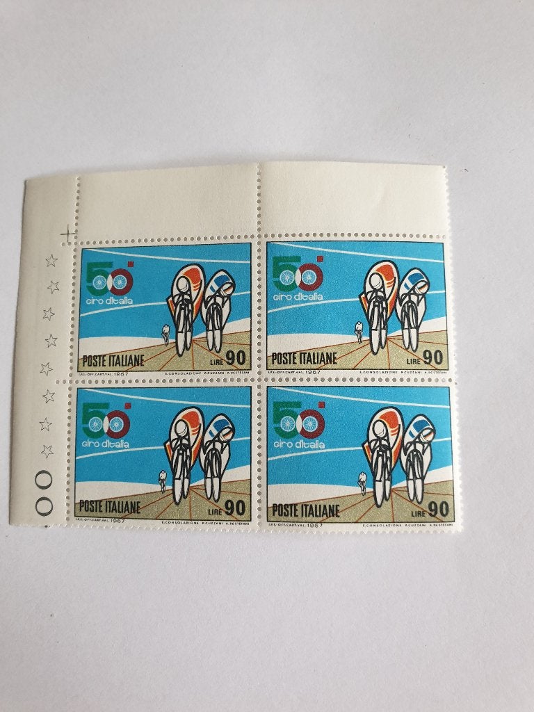 3277 italie blok van 4x90 lire giro d italia 1967, Verzenden