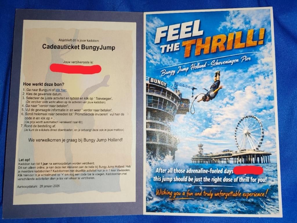 Bungee Jump Ticket!Thrilling experience! Once in a lifetime!, Tickets en Kaartjes, Kortingen en Cadeaubonnen, Eén persoon, Cadeaubon