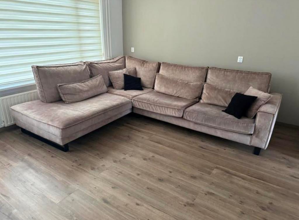 Zo goed als nieuwe velvet hoekbank - 310x250cm, Ophalen, Zo goed als nieuw, Stof