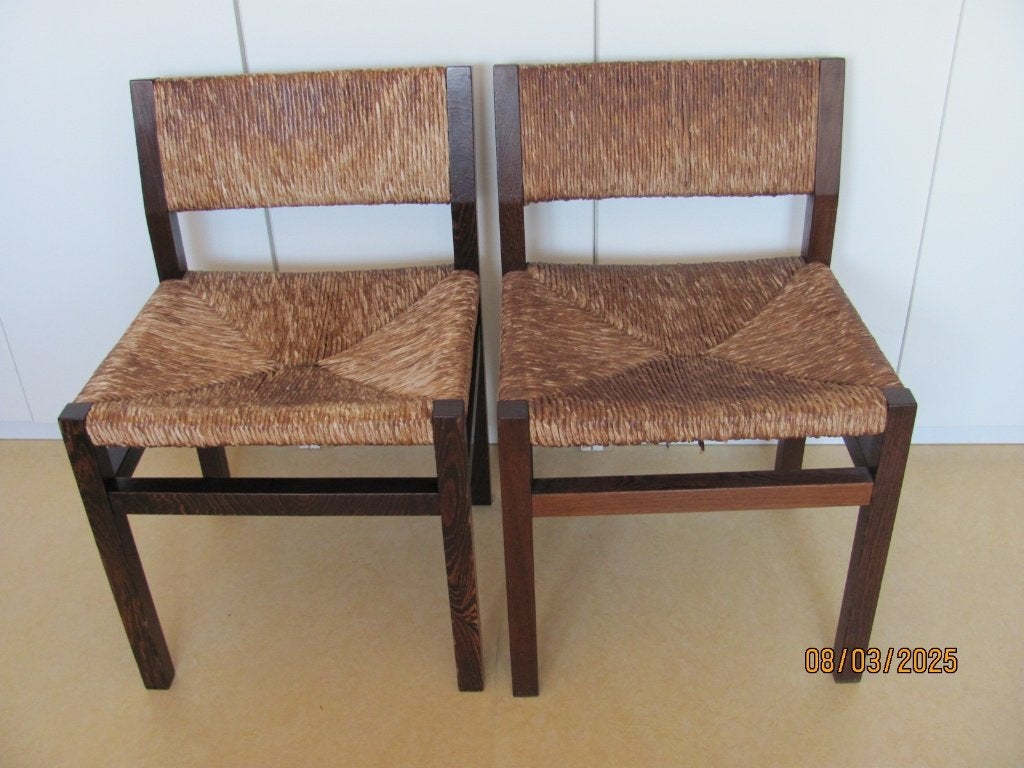 VINTAGE wengé EETKAMERSET biezen VISSER tafel 6x stoel 60 70, Ophalen, Gebruikt, Midcentury modern, wabi sabi, 4 tot 6 stoelen