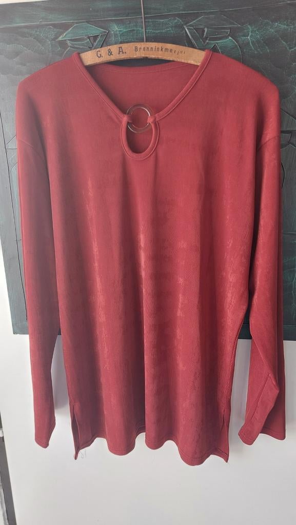 Bordeauxrode top met ringdetail maat L, Maat 38/40 (M), Ophalen of Verzenden, Lange mouw, Rood