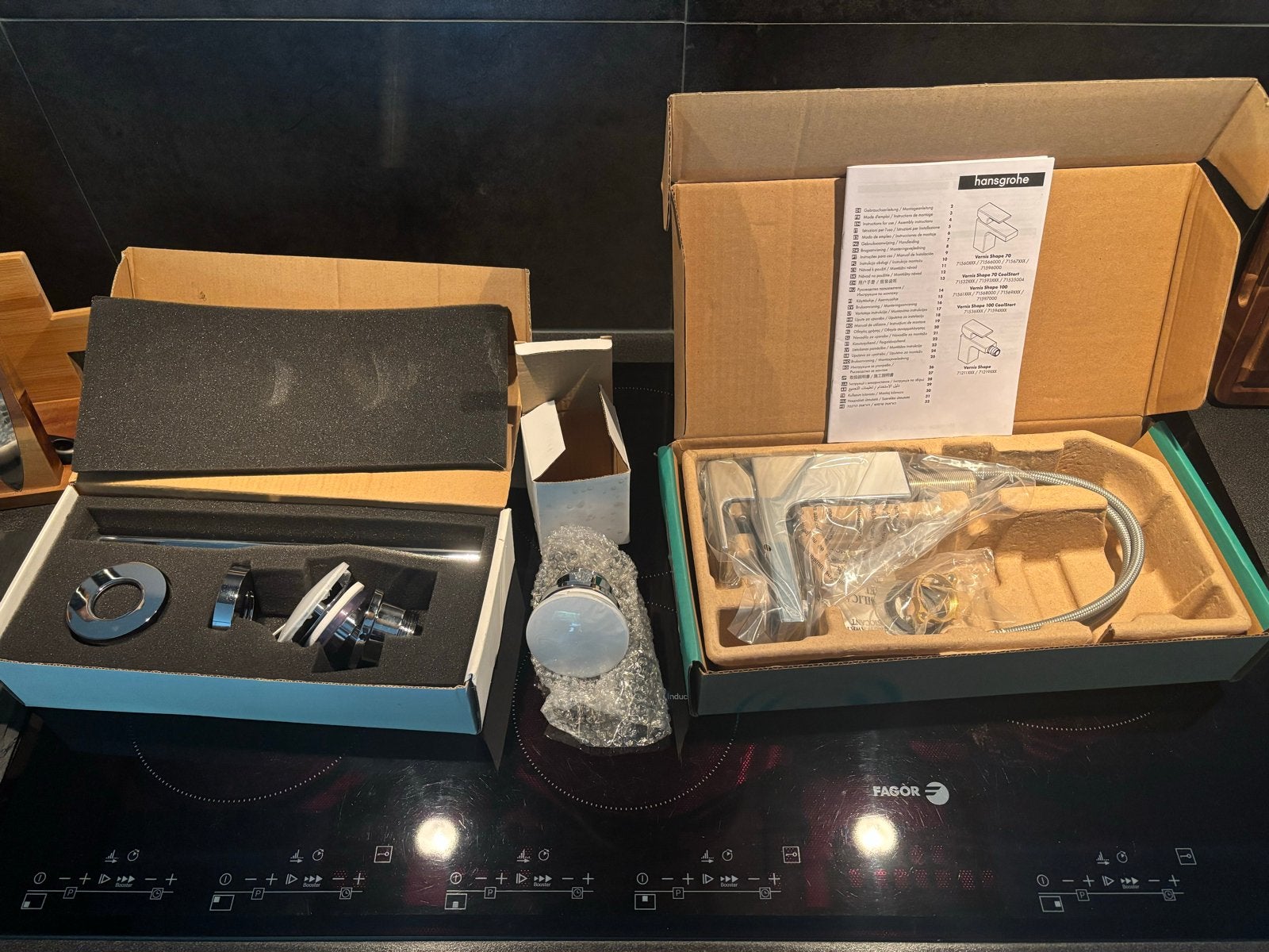 Hansgrohe wastafelkraan, afvoerstop en sifon set nieuw, Ophalen, Nieuw, Chroom, Kraan