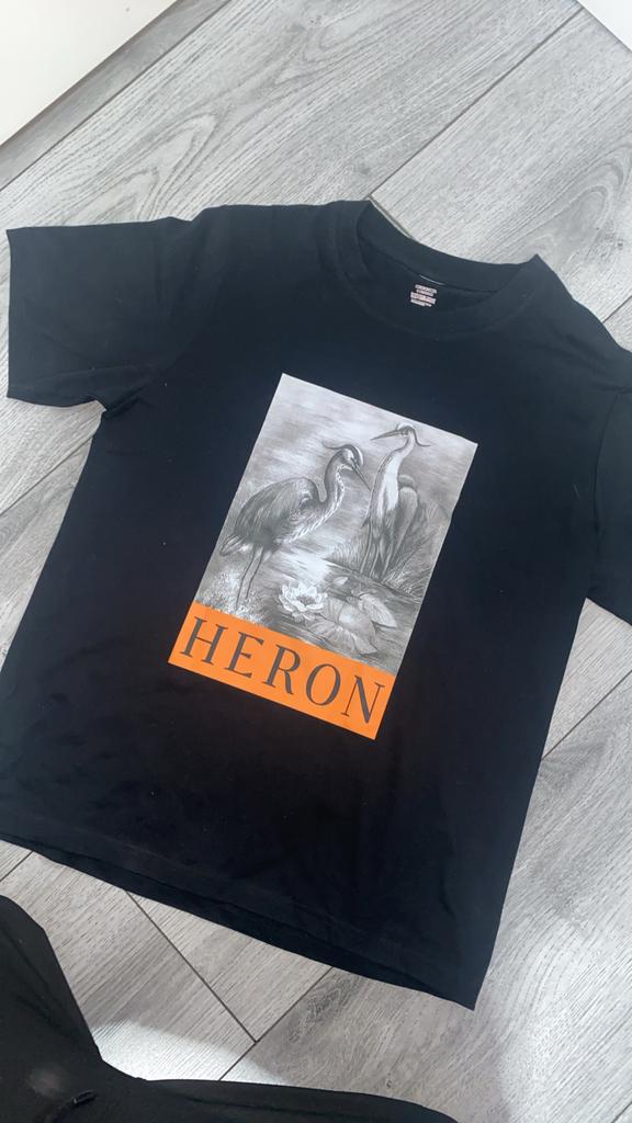 Zwart T-shirt met Heron print - Maat S, Ophalen of Verzenden, Zo goed als nieuw, Maat 46 (S) of kleiner, Zwart