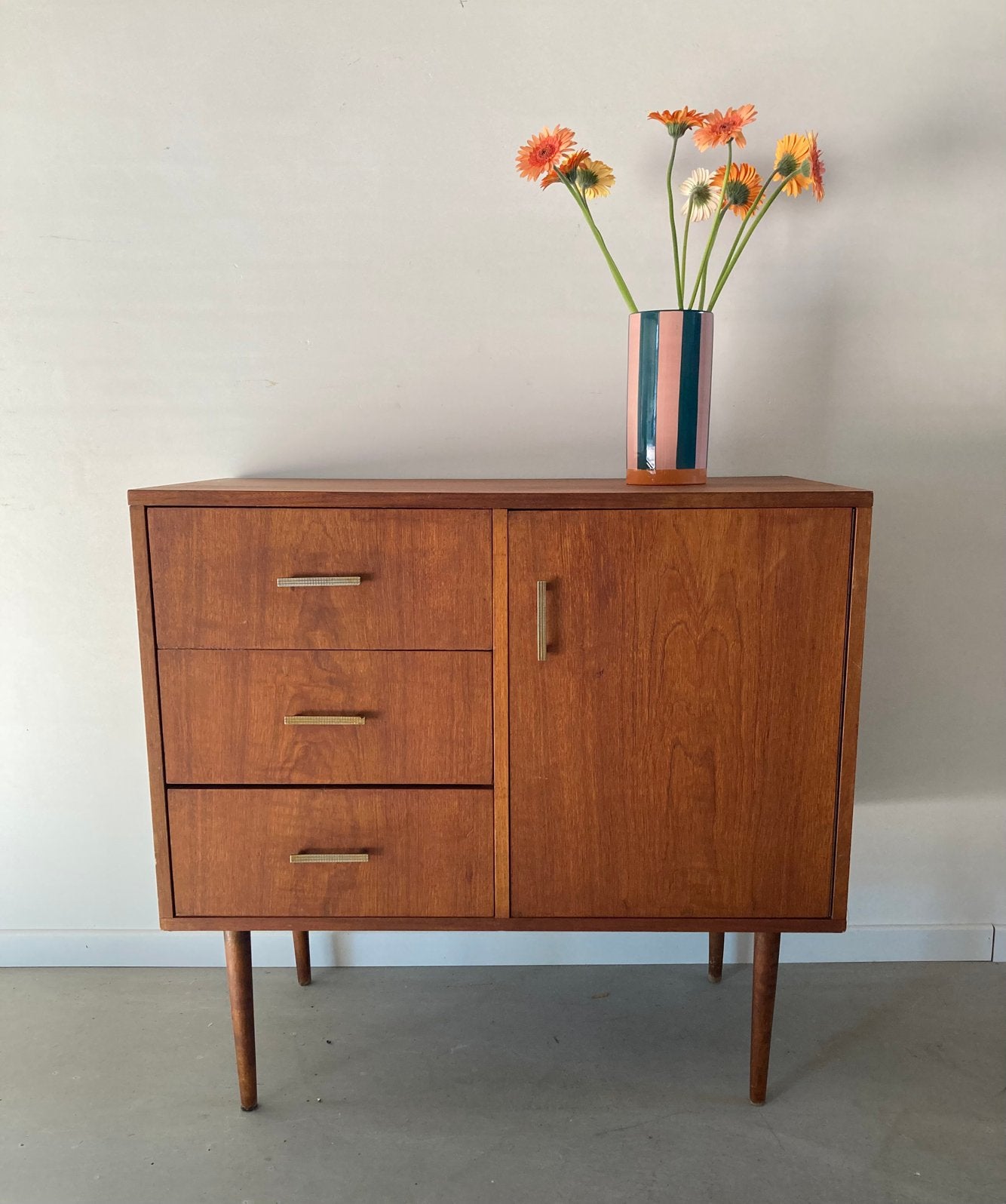 Midcentury vintage teak ladekastje, Ophalen, Gebruikt, Teakhout, 50 tot 100 cm